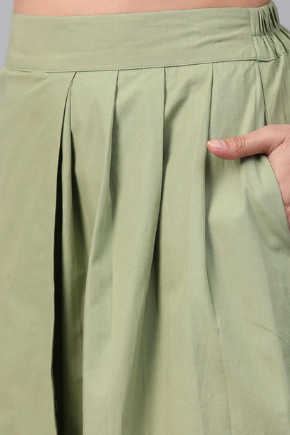 Women's Olive Side Pleated Palazzo Pants