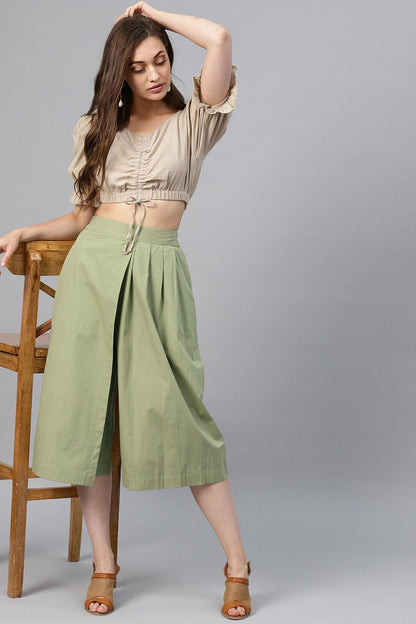 Women's Olive Side Pleated Palazzo Pants