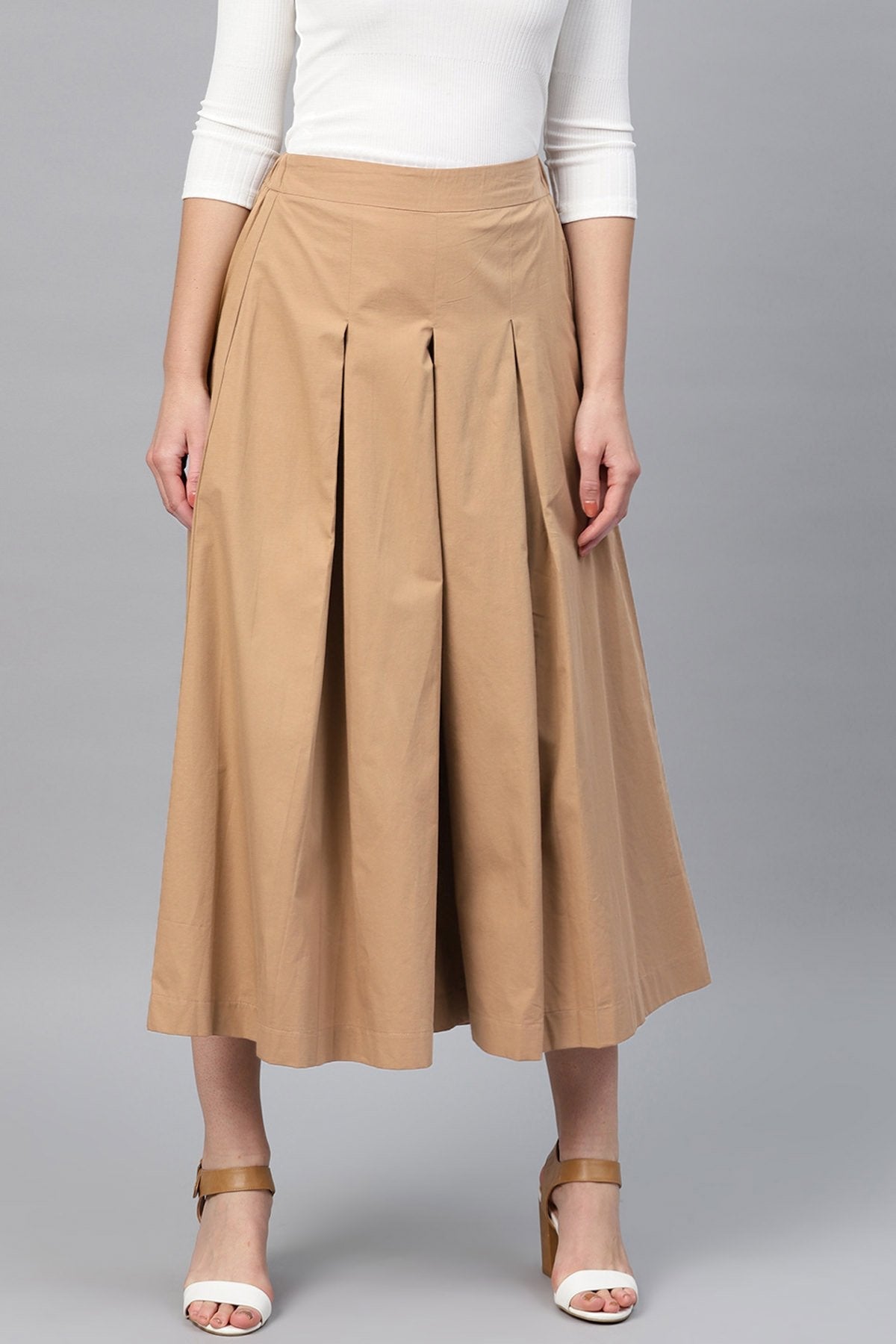 Women's Brown Box Pleats Pant