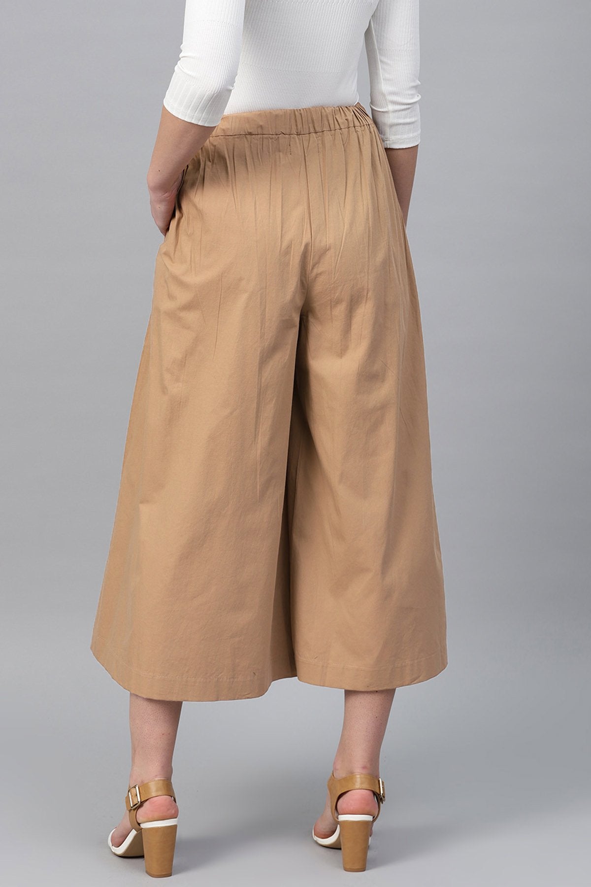 Women's Brown Box Pleats Pant