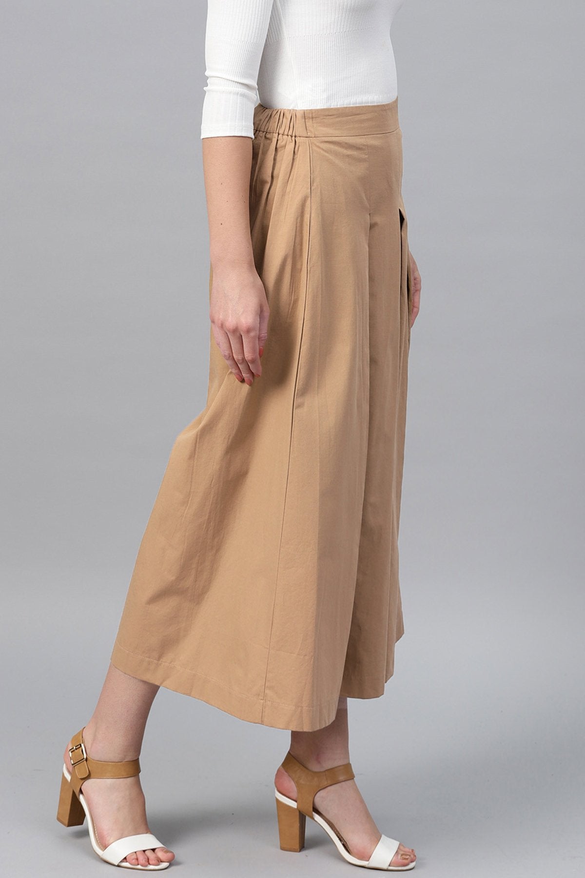 Women's Brown Box Pleats Pant