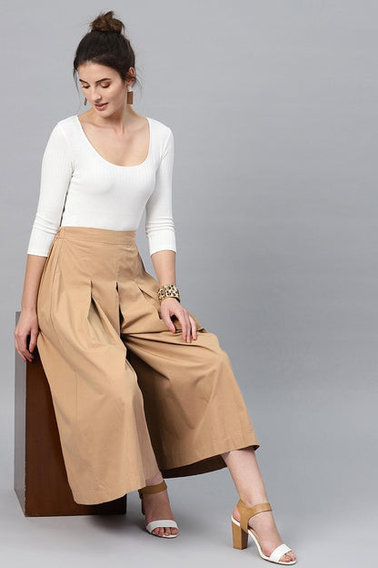 Women's Brown Box Pleats Pant