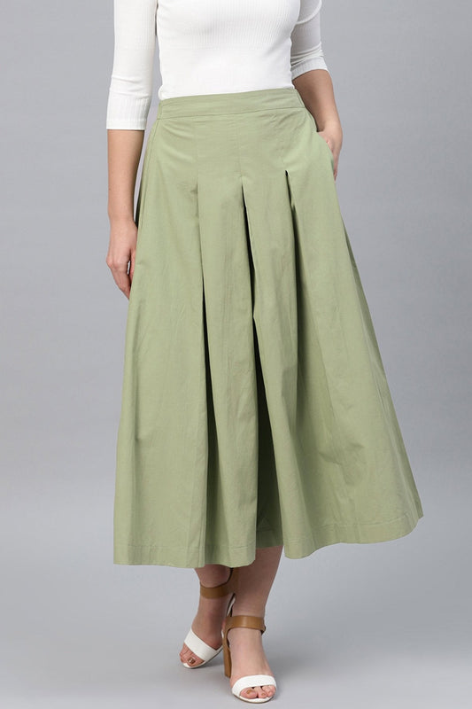 Women's Olive Box Pleats Pant