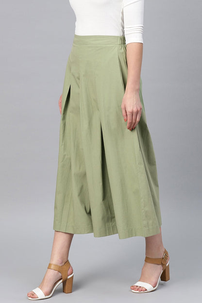Women's Olive Box Pleats Pant
