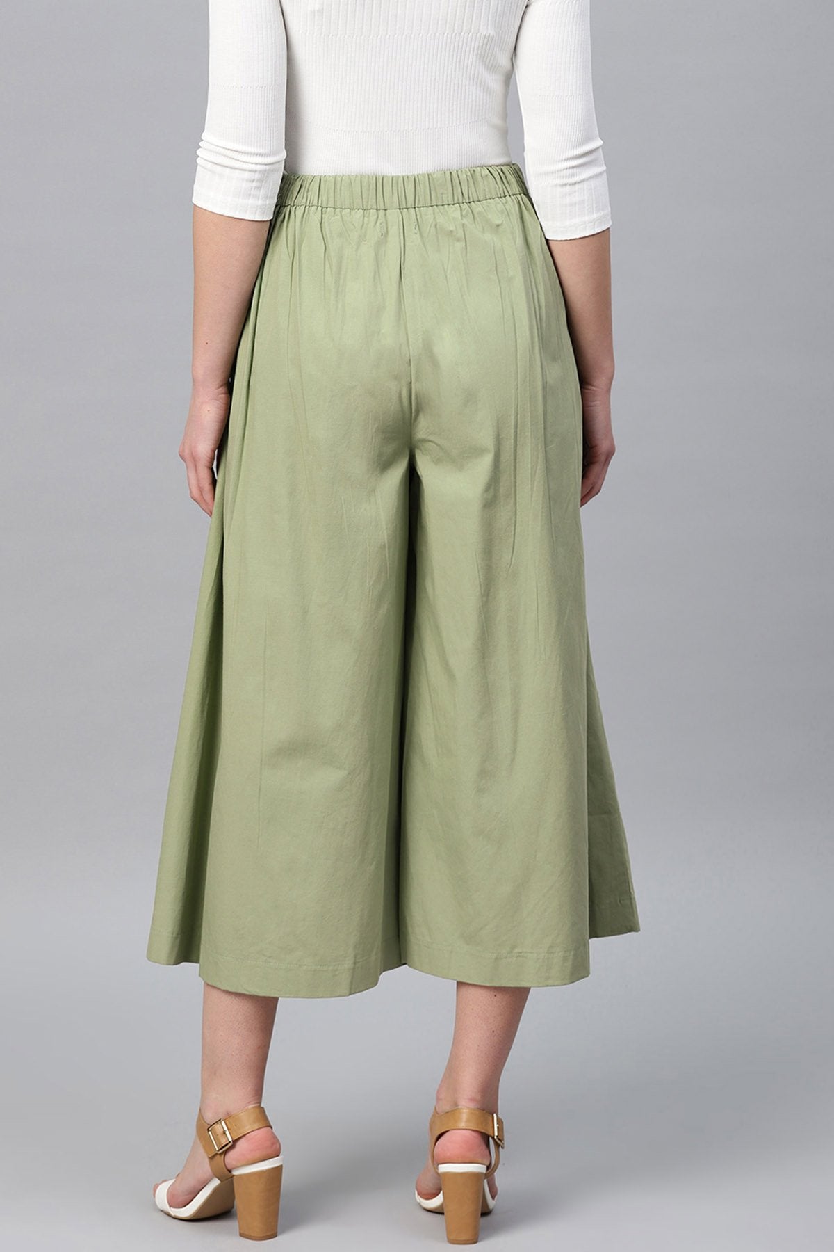Women's Olive Box Pleats Pant