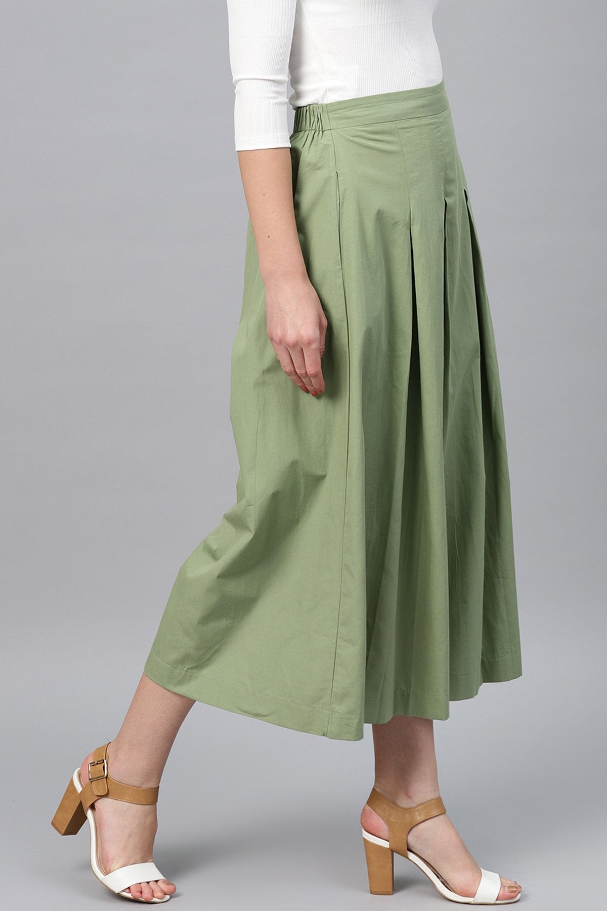 Women's Olive Box Pleats Pant