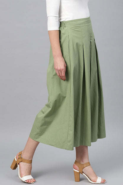Women's Olive Box Pleats Pant