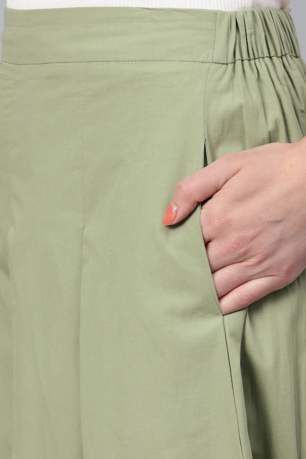 Women's Olive Box Pleats Pant