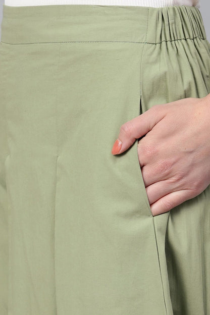 Women's Olive Box Pleats Pant