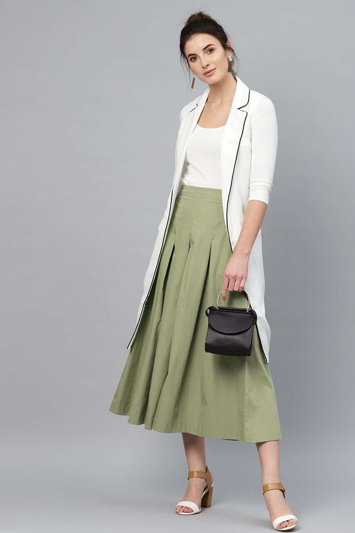 Women's Olive Box Pleats Pant