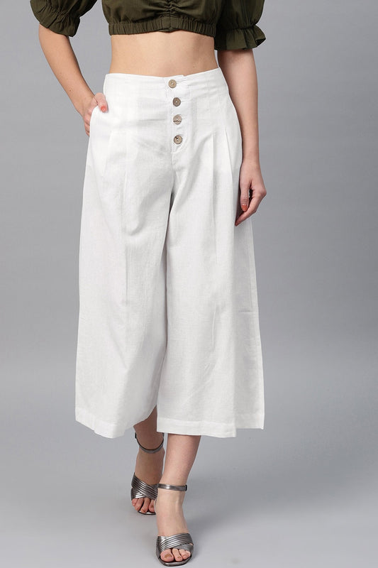 Women's White Front Button Pants