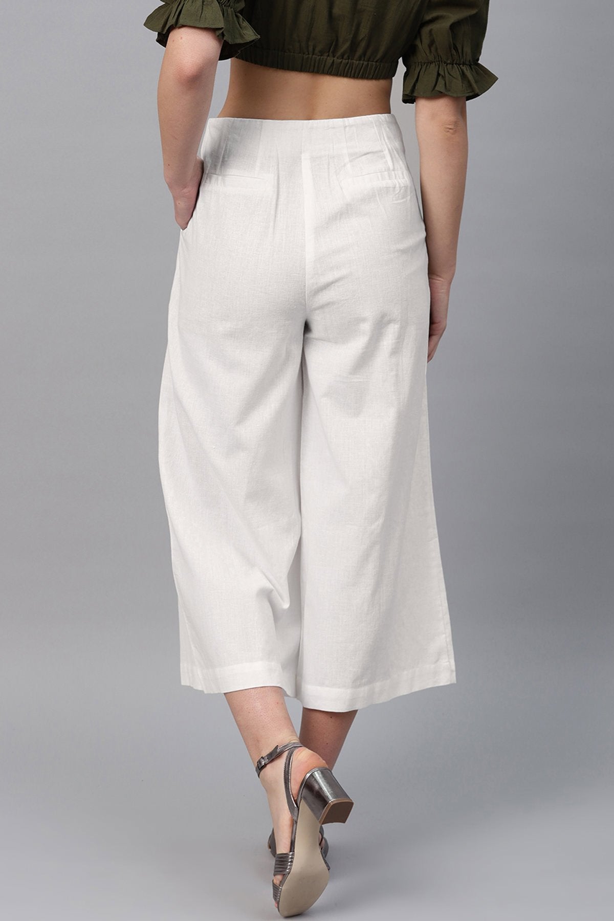 Women's White Front Button Pants