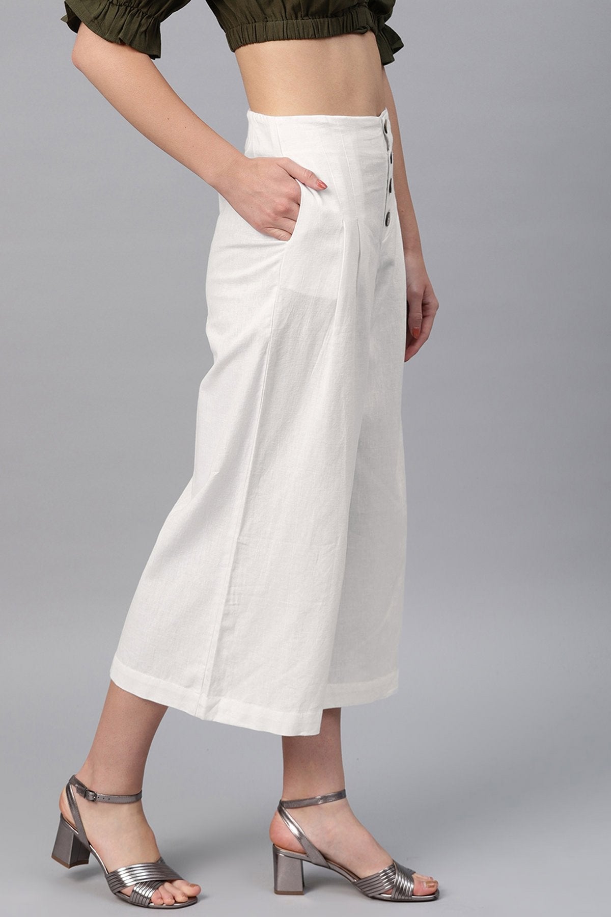 Women's White Front Button Pants