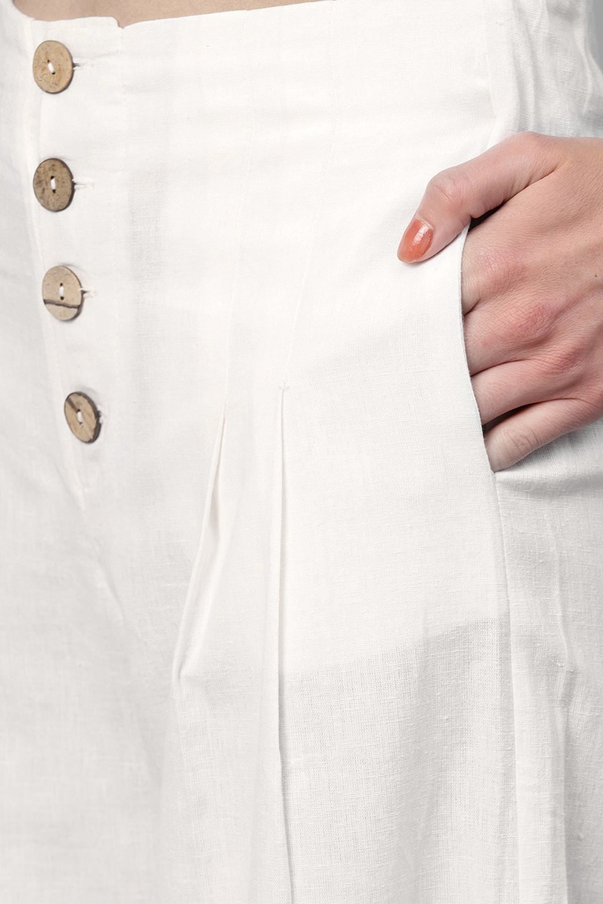 Women's White Front Button Pants
