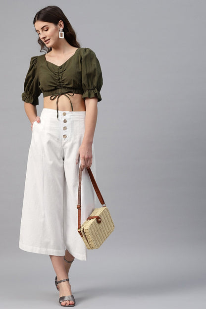 Women's White Front Button Pants