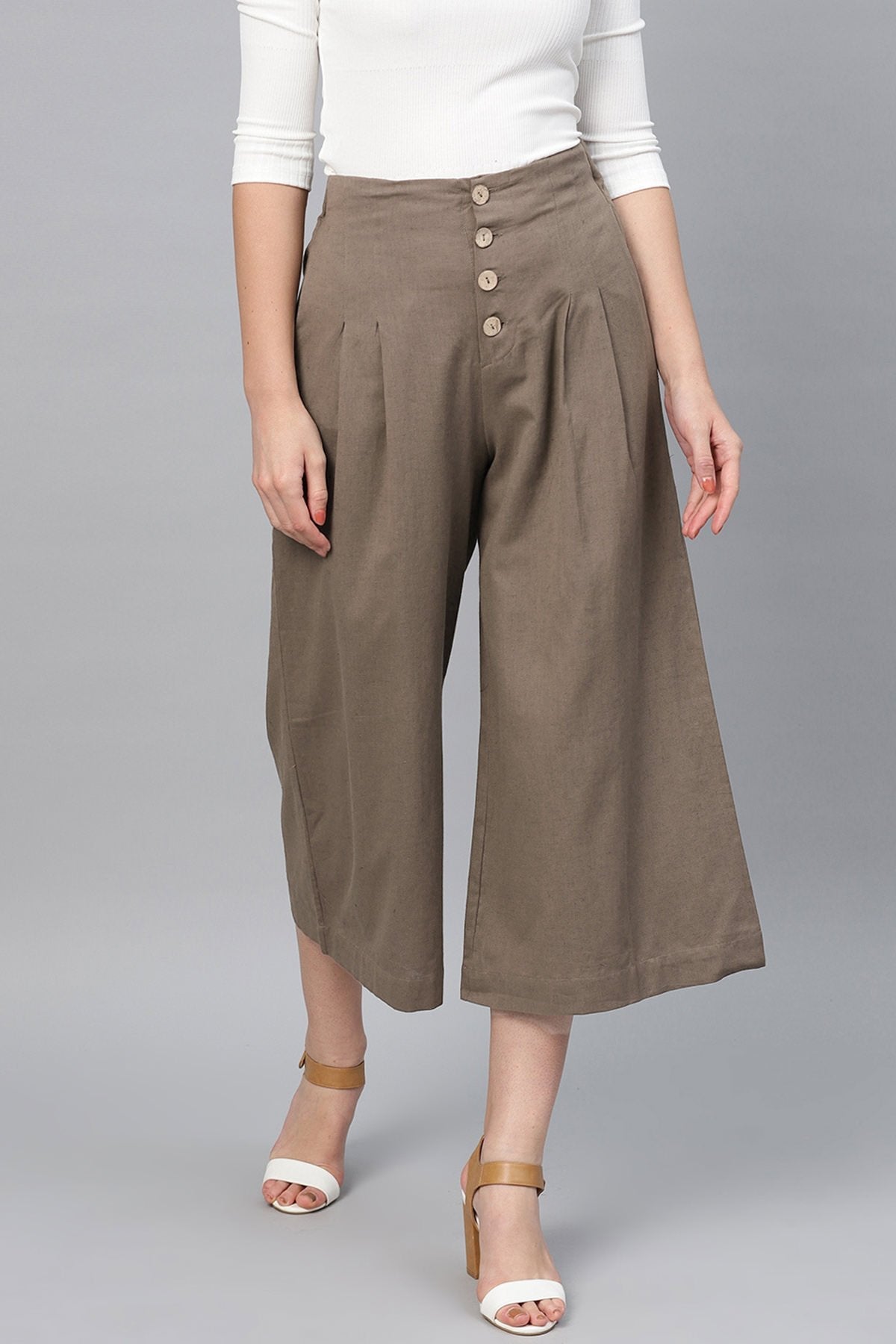 Women's Brown Front Button Pants