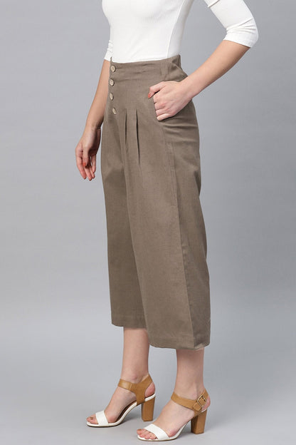 Women's Brown Front Button Pants