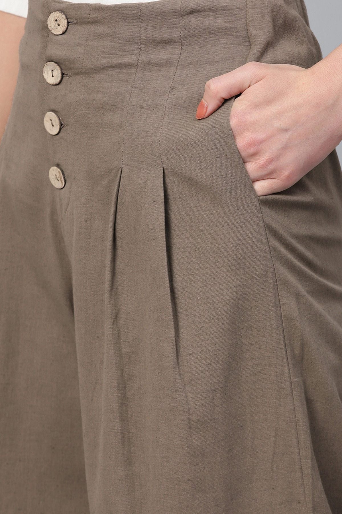 Women's Brown Front Button Pants