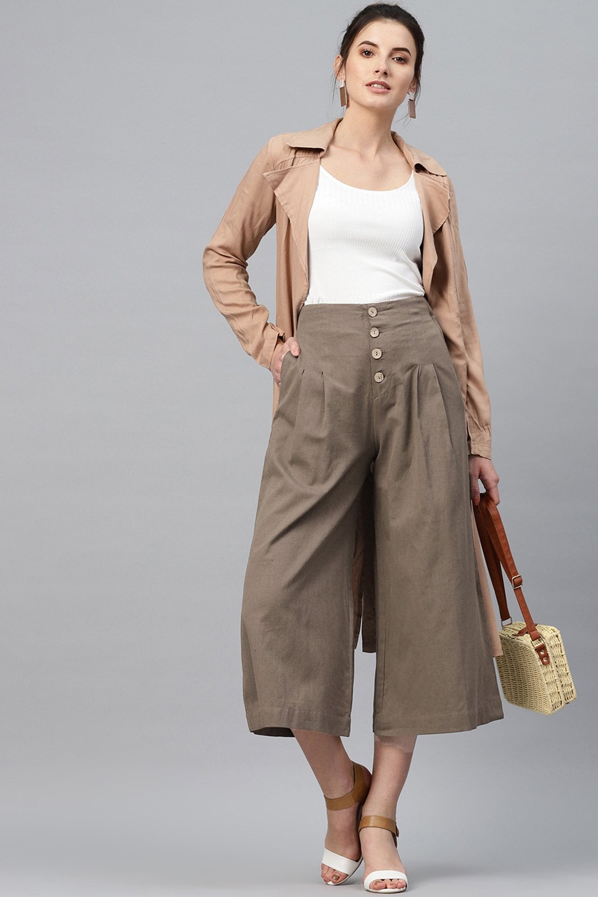 Women's Brown Front Button Pants