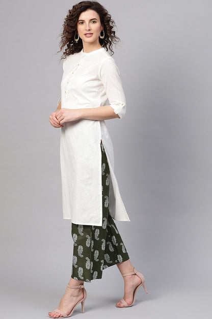Women's Olive Paisley Pleated Palazzo Pants