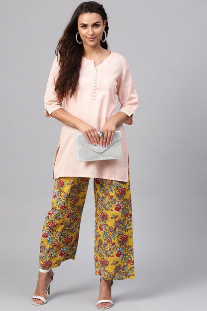 Women's Yellow & Red Floral Pleated Palazzo Pants