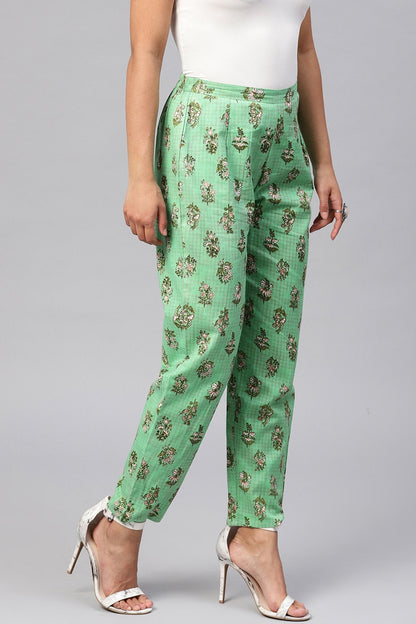 Women's Green Mughal Floral Pencil Pants