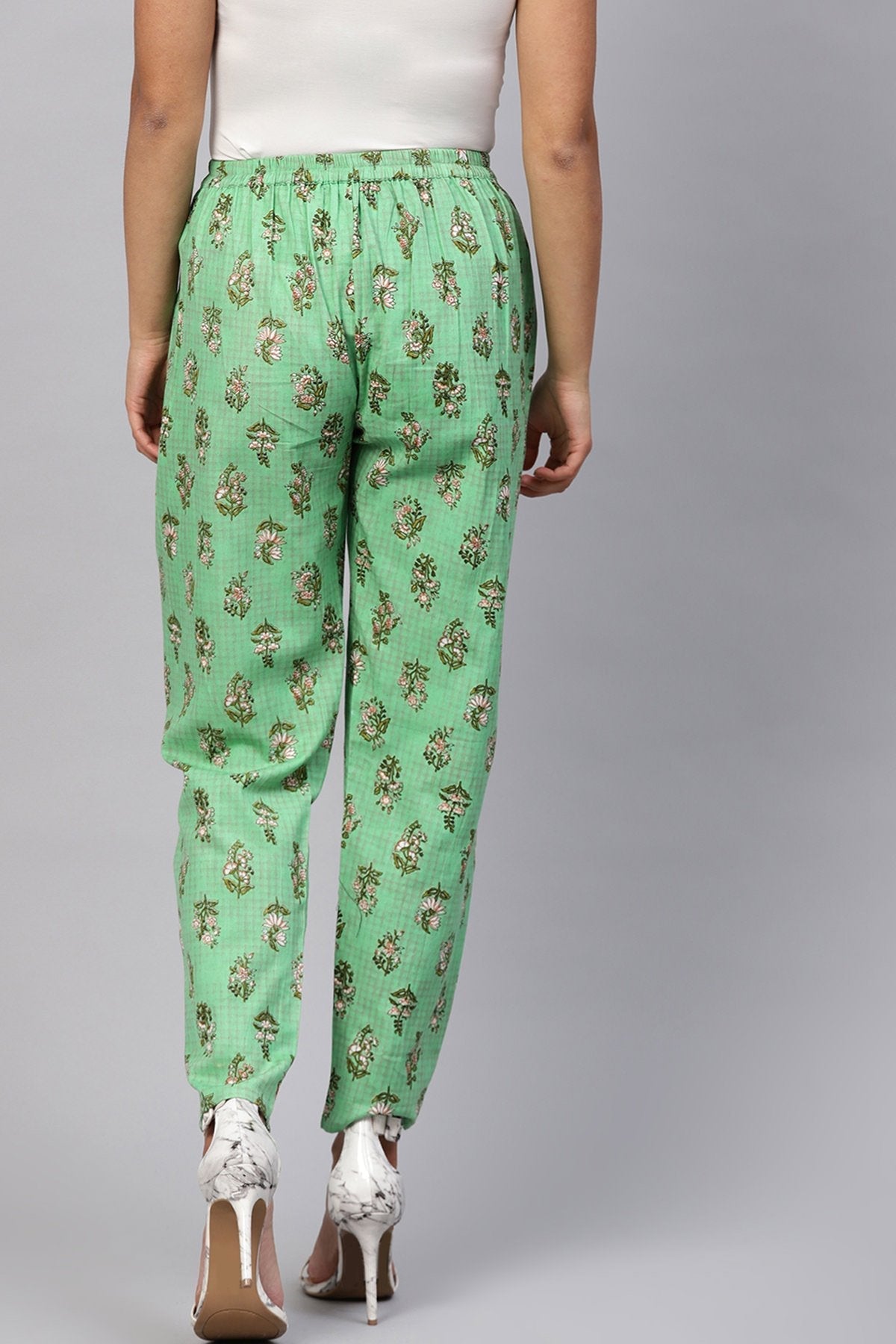 Women's Green Mughal Floral Pencil Pants