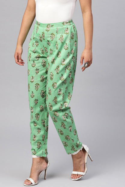 Women's Green Mughal Floral Pencil Pants