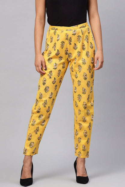 Women's Yellow Mughal Floral Pencil Pants