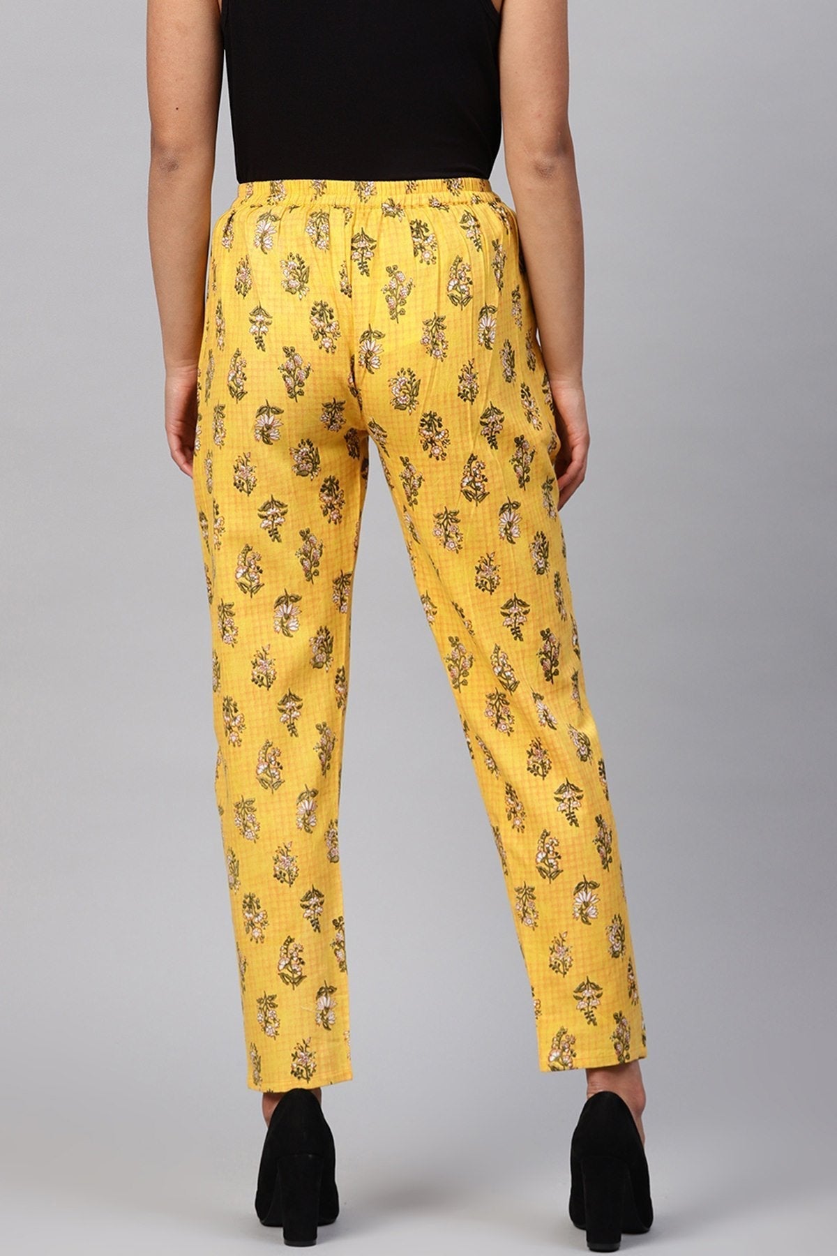 Women's Yellow Mughal Floral Pencil Pants