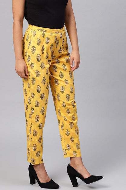 Women's Yellow Mughal Floral Pencil Pants