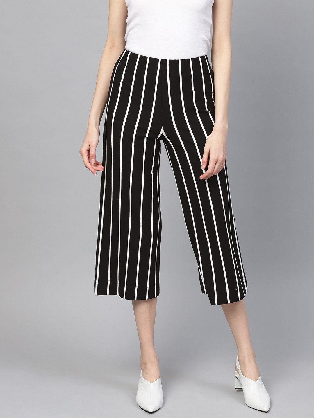 Women's Black White Stripe Pants