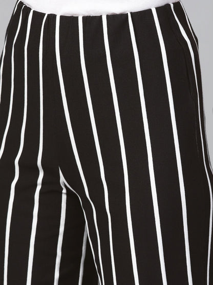 Women's Black White Stripe Pants