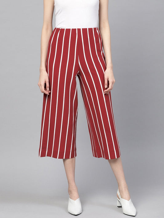 Women's Maroon White Stripe Pants