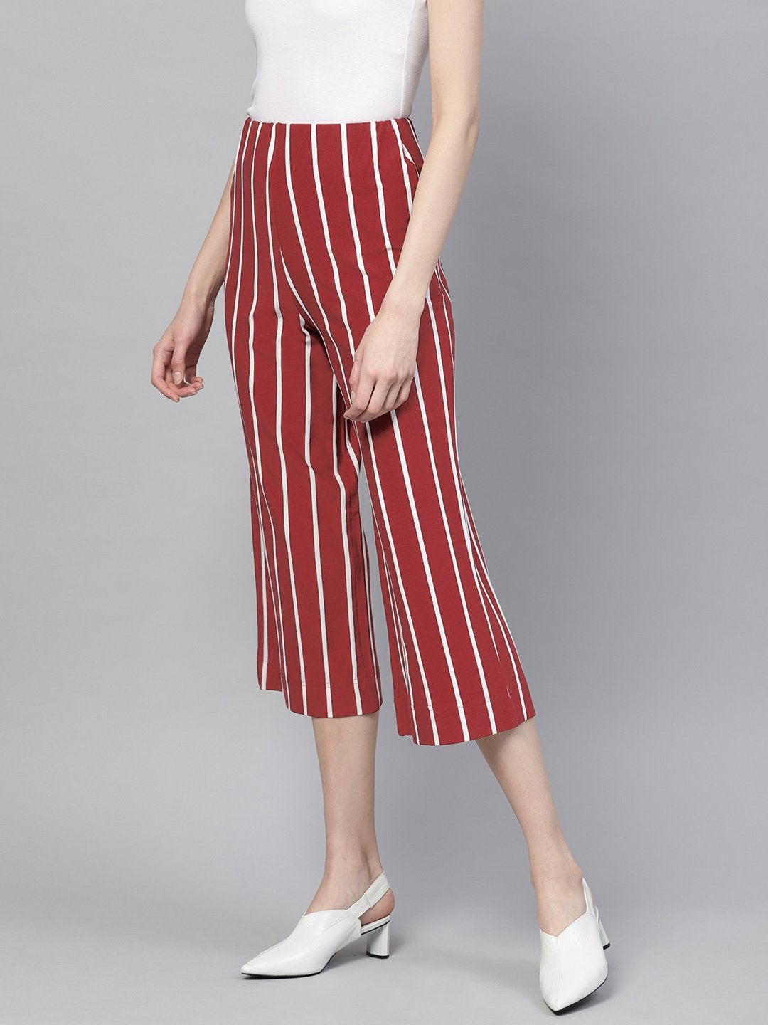 Women's Maroon White Stripe Pants