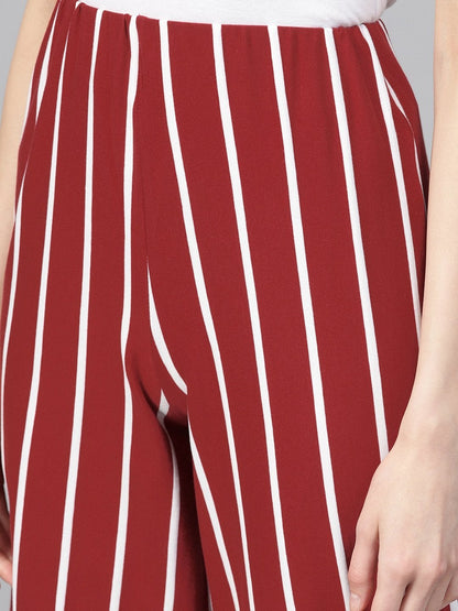 Women's Maroon White Stripe Pants