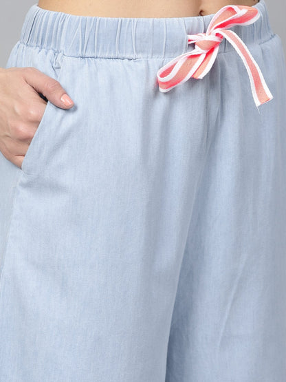 Women's Blue Denim Neon Drawstring Pants