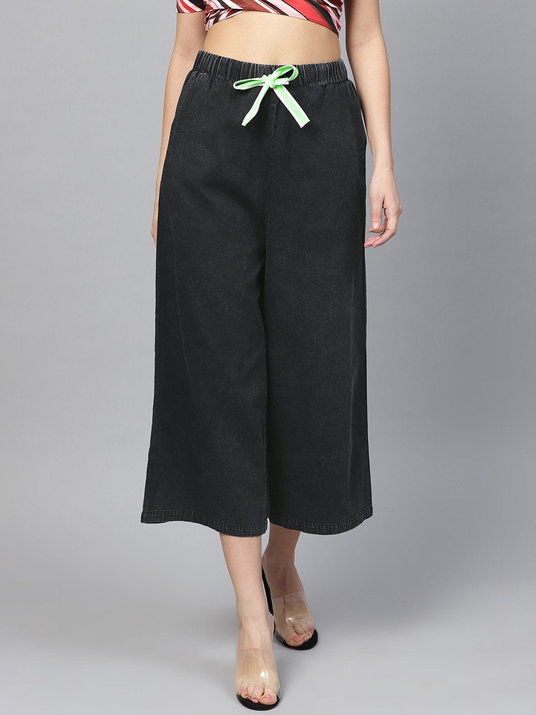 Women's Black Denim Neon Drawstring Pants