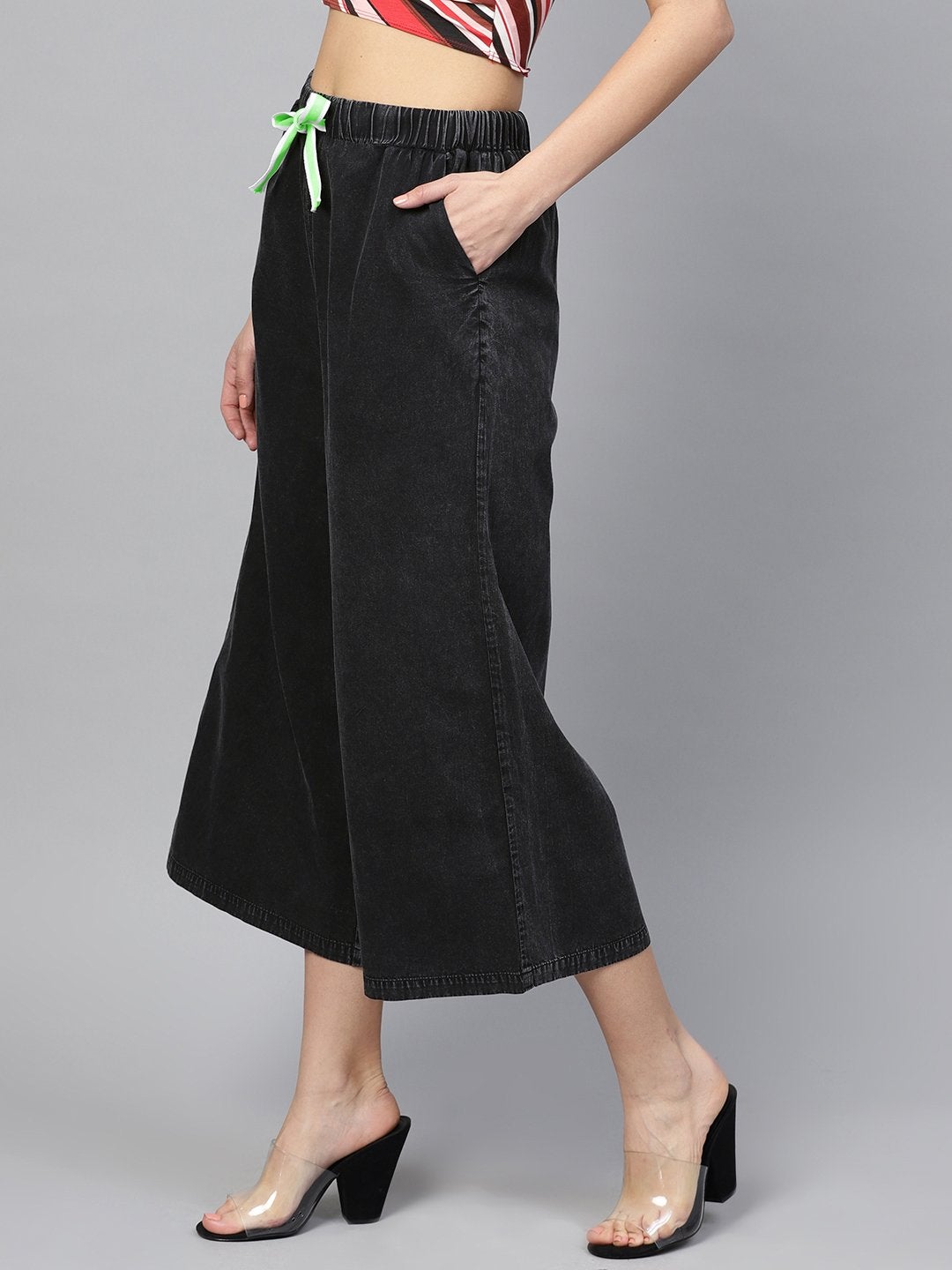 Women's Black Denim Neon Drawstring Pants