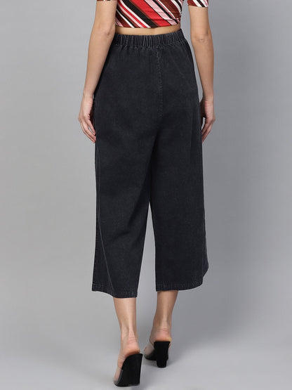Women's Black Denim Neon Drawstring Pants
