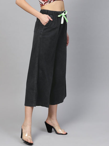Women's Black Denim Neon Drawstring Pants