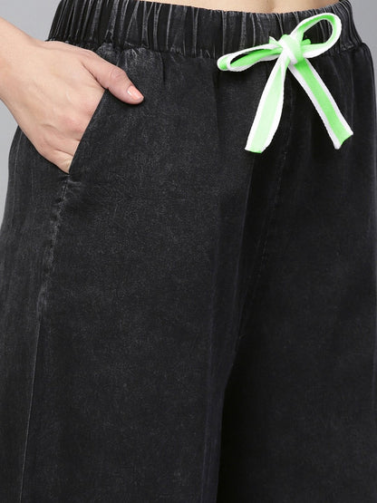 Women's Black Denim Neon Drawstring Pants