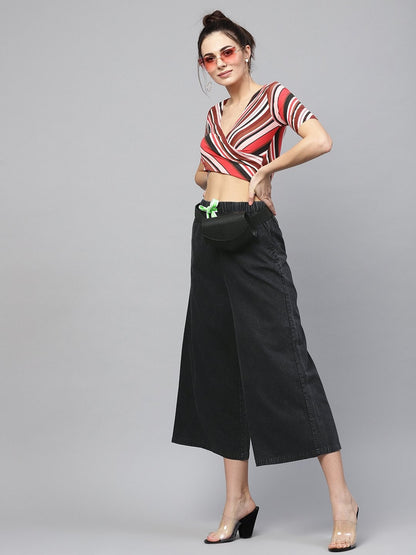 Women's Black Denim Neon Drawstring Pants