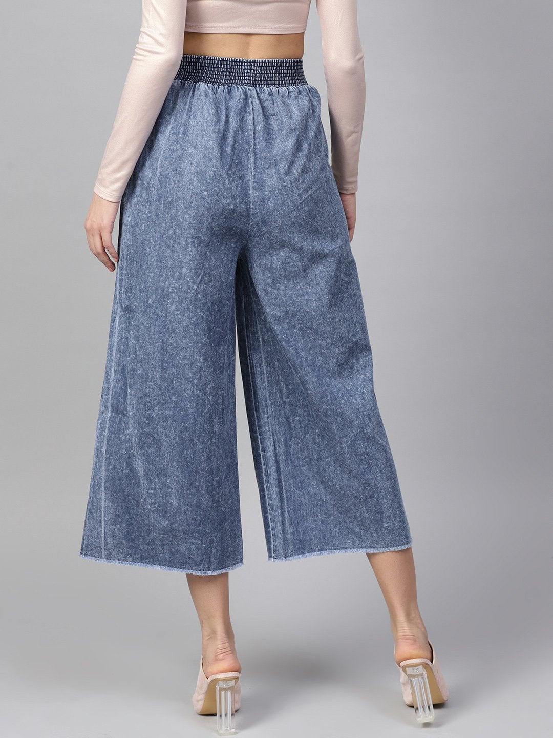 Women's Blue Denim Smocked Waist Pant