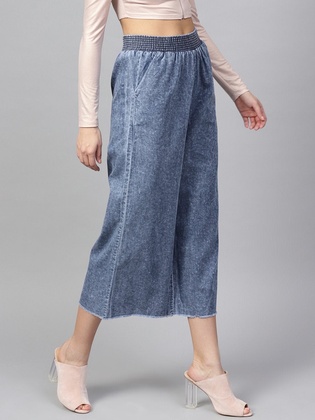 Women's Blue Denim Smocked Waist Pant