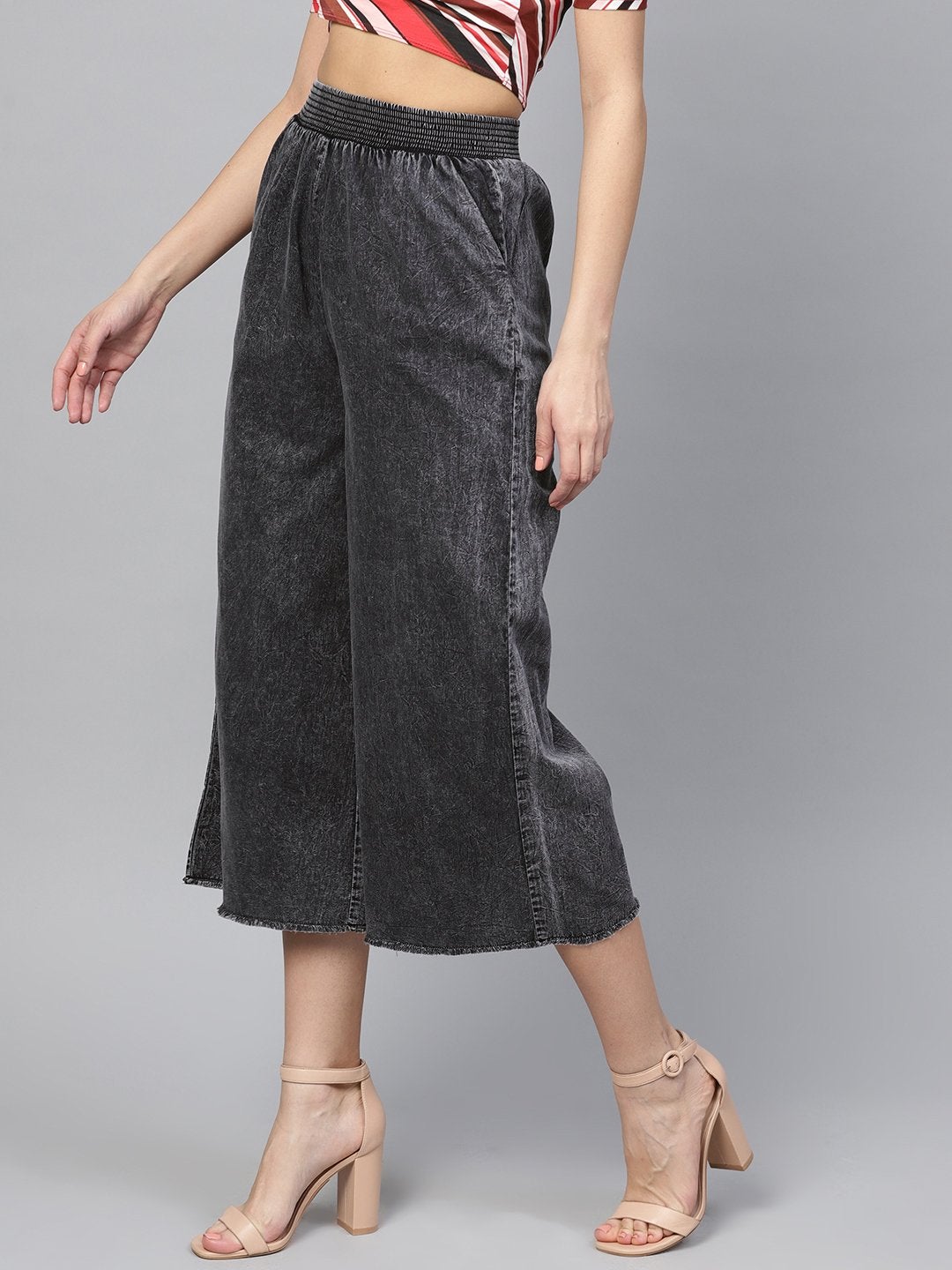 Women's Black Denim Smocked Waist Pant