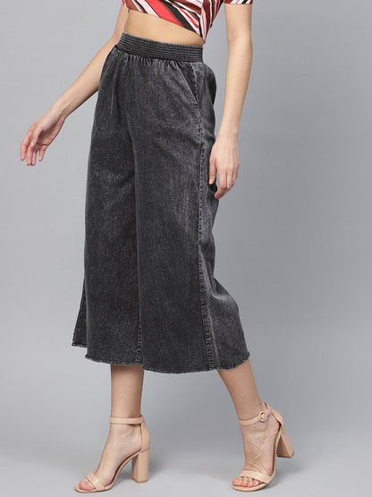 Women's Black Denim Smocked Waist Pant