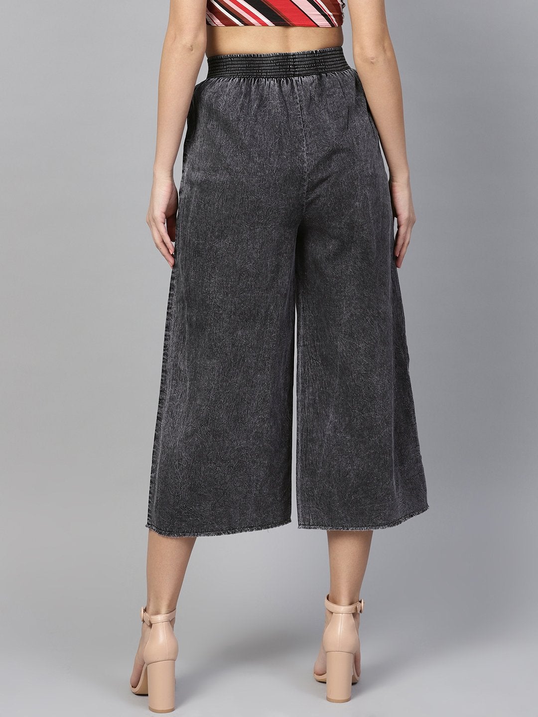 Women's Black Denim Smocked Waist Pant