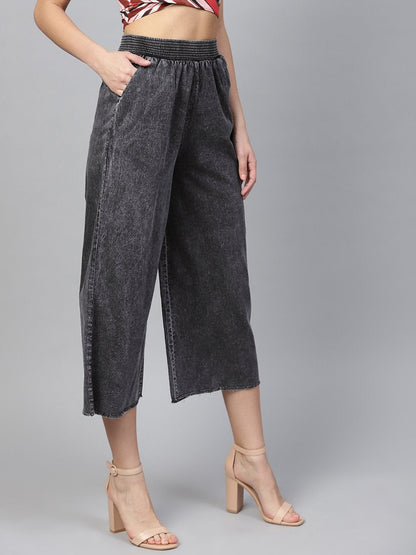 Women's Black Denim Smocked Waist Pant