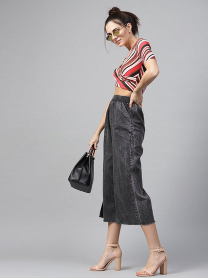 Women's Black Denim Smocked Waist Pant